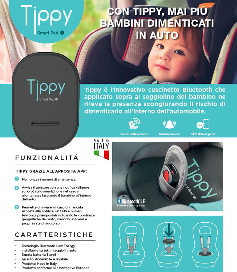 604610 CUSCINO ANTIABBANDONO BIMBI IN AUTO TIPPY - AVVISO SONORO E SMS