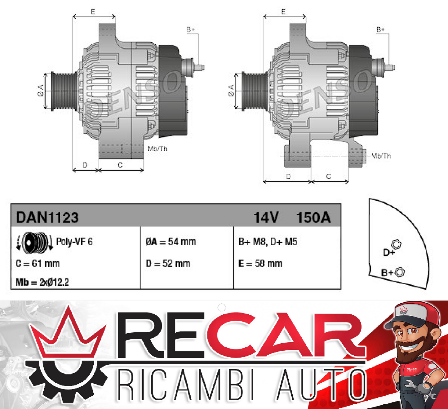 ALTERNATORE DENSO GIULIETTA 1.6/ 2.0 JTDM DAN 1123