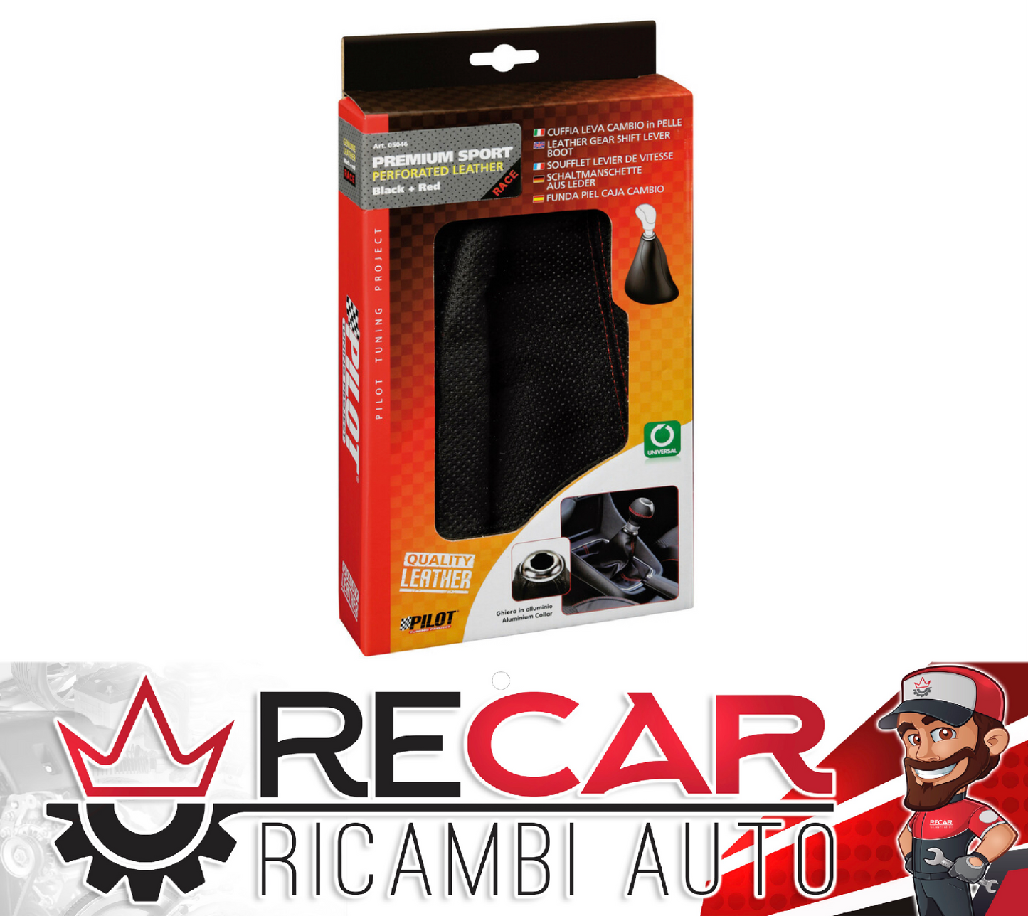 05046 Premium Sport, cuffia leva cambio in pelle perforata - Nero/Rosso