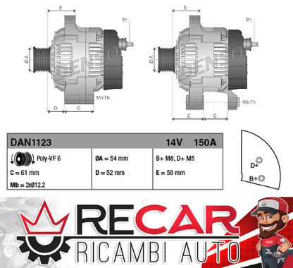 ALTERNATORE  DENSO GIULIETTA 1.6/ 2.0 JTDM DAN 1123